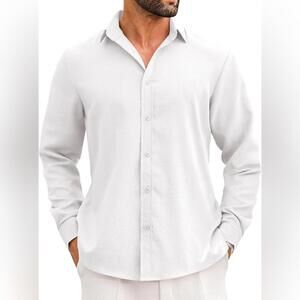 NWT LETSEE Casual Untucked Button Down Linen Shirt, XLT